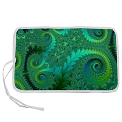 Green Floral Fern Swirls And Spirals Pen Storage Case (l) by SpinnyChairDesigns