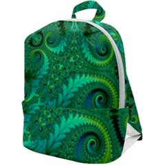 Green Floral Fern Swirls And Spirals Zip Up Backpack by SpinnyChairDesigns