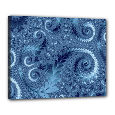 Blue Floral Fern Swirls And Spirals  Canvas 20  X 16  (stretched) by SpinnyChairDesigns