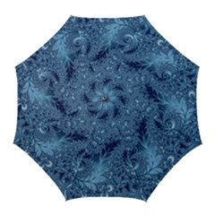 Blue Floral Fern Swirls And Spirals  Golf Umbrellas by SpinnyChairDesigns