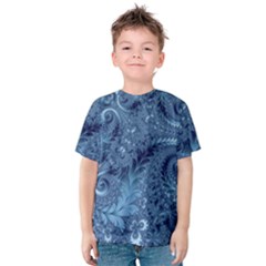 Blue Floral Fern Swirls And Spirals  Kids  Cotton Tee