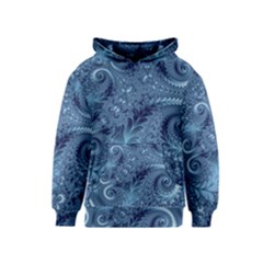 Blue Floral Fern Swirls And Spirals  Kids  Pullover Hoodie by SpinnyChairDesigns