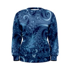 Blue Floral Fern Swirls And Spirals  Women s Sweatshirt by SpinnyChairDesigns