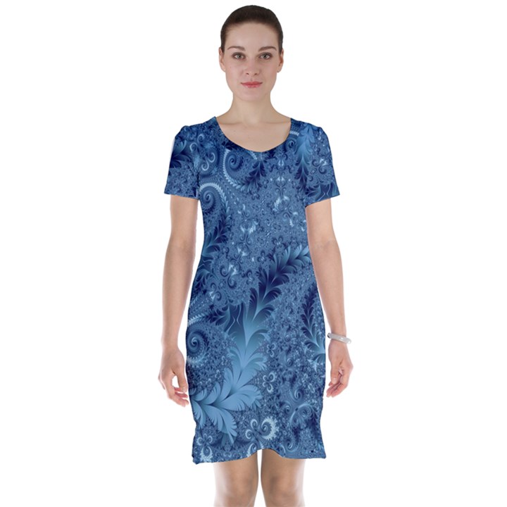 Blue Floral Fern Swirls And Spirals  Short Sleeve Nightdress