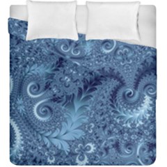 Blue Floral Fern Swirls And Spirals  Duvet Cover Double Side (king Size) by SpinnyChairDesigns