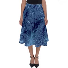 Blue Floral Fern Swirls And Spirals  Perfect Length Midi Skirt by SpinnyChairDesigns