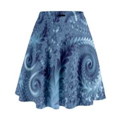 Blue Floral Fern Swirls And Spirals  High Waist Skirt by SpinnyChairDesigns