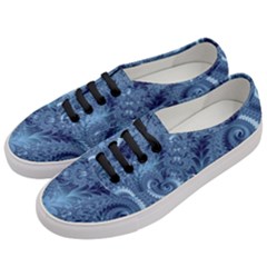 Blue Floral Fern Swirls And Spirals  Women s Classic Low Top Sneakers by SpinnyChairDesigns