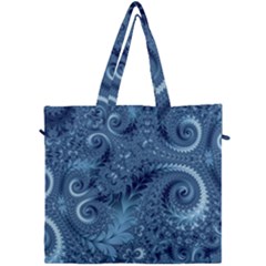 Blue Floral Fern Swirls And Spirals  Canvas Travel Bag by SpinnyChairDesigns