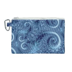 Blue Floral Fern Swirls And Spirals  Canvas Cosmetic Bag (large) by SpinnyChairDesigns