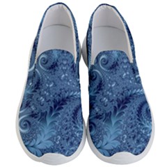 Blue Floral Fern Swirls And Spirals  Men s Lightweight Slip Ons by SpinnyChairDesigns