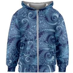 Blue Floral Fern Swirls And Spirals  Kids  Zipper Hoodie Without Drawstring by SpinnyChairDesigns