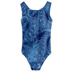 Blue Floral Fern Swirls And Spirals  Kids  Cut-out Back One Piece Swimsuit by SpinnyChairDesigns