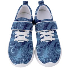 Blue Floral Fern Swirls And Spirals  Women s Velcro Strap Shoes by SpinnyChairDesigns