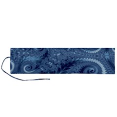 Blue Floral Fern Swirls And Spirals  Roll Up Canvas Pencil Holder (l) by SpinnyChairDesigns