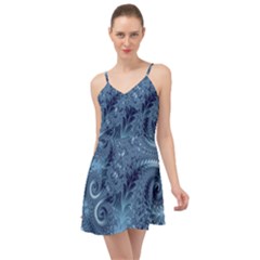 Blue Floral Fern Swirls And Spirals  Summer Time Chiffon Dress by SpinnyChairDesigns