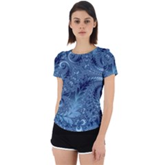 Blue Floral Fern Swirls And Spirals  Back Cut Out Sport Tee