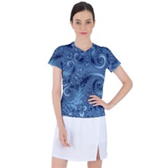 Blue Floral Fern Swirls And Spirals  Women s Sports Top by SpinnyChairDesigns