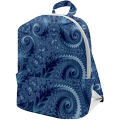 Blue Floral Fern Swirls And Spirals  Zip Up Backpack by SpinnyChairDesigns