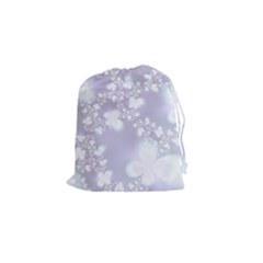 Pale Violet And White Floral Pattern Drawstring Pouch (small) by SpinnyChairDesigns