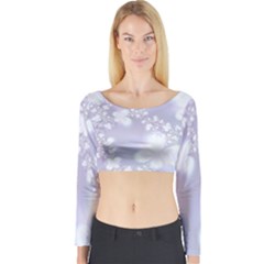 Pale Violet And White Floral Pattern Long Sleeve Crop Top by SpinnyChairDesigns