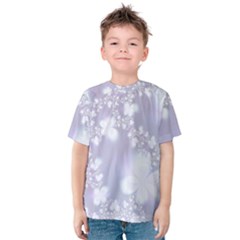 Pale Violet And White Floral Pattern Kids  Cotton Tee