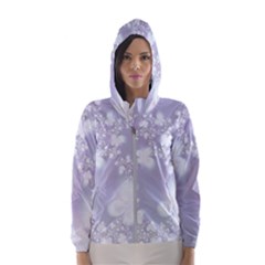 Pale Violet And White Floral Pattern Women s Hooded Windbreaker by SpinnyChairDesigns