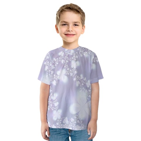 Pale Violet And White Floral Pattern Kids  Sport Mesh Tee by SpinnyChairDesigns