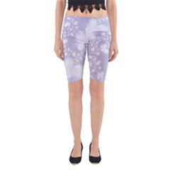 Pale Violet And White Floral Pattern Yoga Cropped Leggings by SpinnyChairDesigns