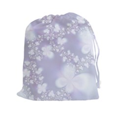 Pale Violet And White Floral Pattern Drawstring Pouch (2xl) by SpinnyChairDesigns