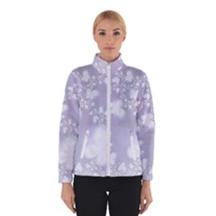 Pale Violet And White Floral Pattern Winter Jacket by SpinnyChairDesigns