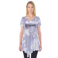 Pale Violet And White Floral Pattern Short Sleeve Tunic  by SpinnyChairDesigns