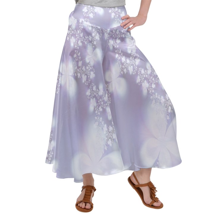 Pale Violet and White Floral Pattern Satin Palazzo Pants