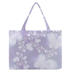 Pale Violet And White Floral Pattern Zipper Medium Tote Bag by SpinnyChairDesigns