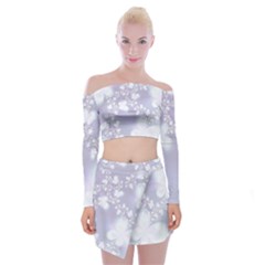 Pale Violet And White Floral Pattern Off Shoulder Top With Mini Skirt Set by SpinnyChairDesigns