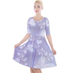 Pale Violet And White Floral Pattern Quarter Sleeve A-line Dress by SpinnyChairDesigns