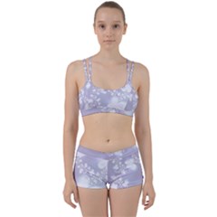 Pale Violet And White Floral Pattern Perfect Fit Gym Set by SpinnyChairDesigns