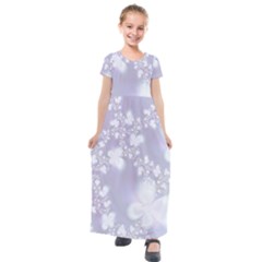 Pale Violet And White Floral Pattern Kids  Short Sleeve Maxi Dress by SpinnyChairDesigns