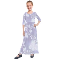 Pale Violet And White Floral Pattern Kids  Quarter Sleeve Maxi Dress by SpinnyChairDesigns