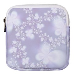 Pale Violet And White Floral Pattern Mini Square Pouch by SpinnyChairDesigns