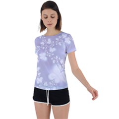 Pale Violet And White Floral Pattern Back Circle Cutout Sports Tee by SpinnyChairDesigns