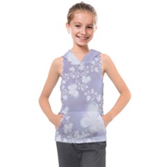 Pale Violet And White Floral Pattern Kids  Sleeveless Hoodie by SpinnyChairDesigns