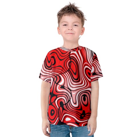 Black Red White Abstract Stripes Kids  Cotton Tee by SpinnyChairDesigns