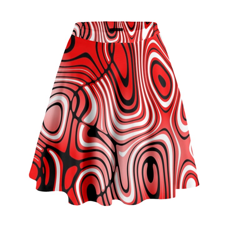 Black Red White Abstract Stripes High Waist Skirt