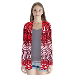 Black Red White Abstract Stripes Drape Collar Cardigan by SpinnyChairDesigns