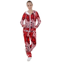 Black Red White Abstract Stripes Women s Tracksuit by SpinnyChairDesigns