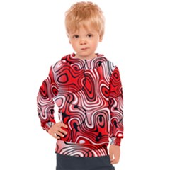 Black Red White Abstract Stripes Kids  Hooded Pullover by SpinnyChairDesigns