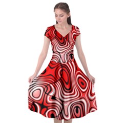 Black Red White Abstract Stripes Cap Sleeve Wrap Front Dress by SpinnyChairDesigns