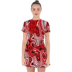 Black Red White Abstract Stripes Drop Hem Mini Chiffon Dress by SpinnyChairDesigns