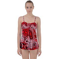 Black Red White Abstract Stripes Babydoll Tankini Set by SpinnyChairDesigns